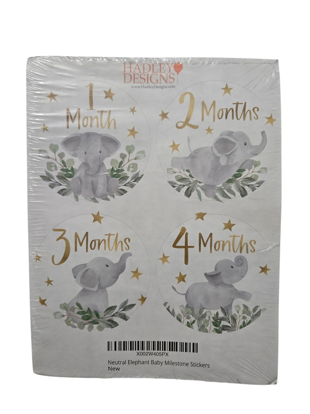 Hadley Designs Neutral Elephant Monthly Milestone Stickers - Gray & Green - NWT